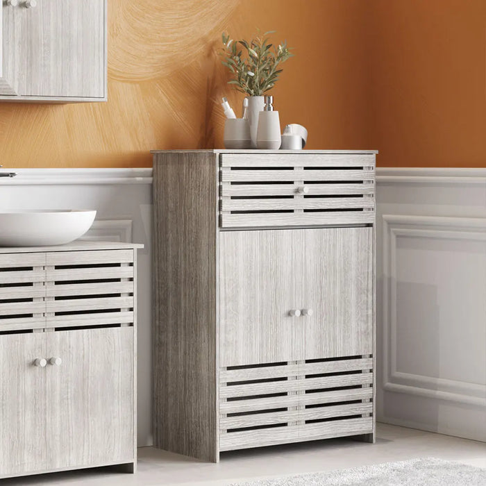 Modern Wooden Freestanding Bathroom Cabinet - Grey Oak, 60 x 30 x 85cm