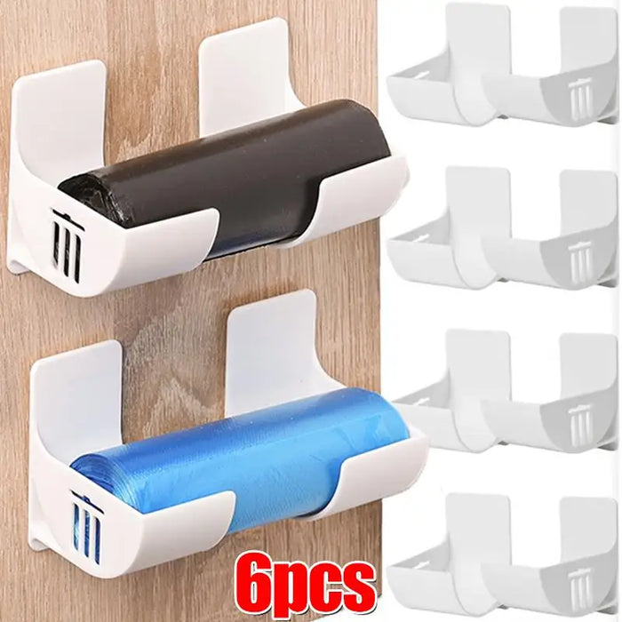 Wall-Mounted Trash Bag Holder — 2/4/6 Pack Plastic Dispenser for Kitchen Shelf