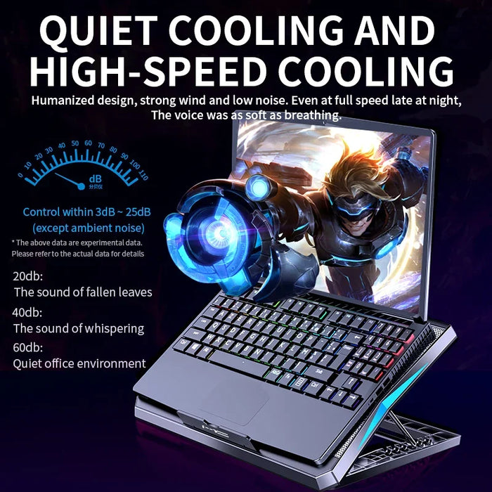 Q3 Six-Fan Adjustable Laptop Cooler — Silent Air-Cooled Stand for 10–17-inch Laptops