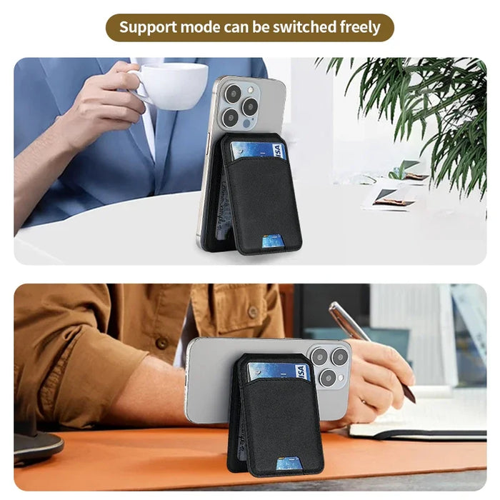 Magnetic PU Leather Wallet Phone Case — MagSafe Compatible with Card Pocket & Stand