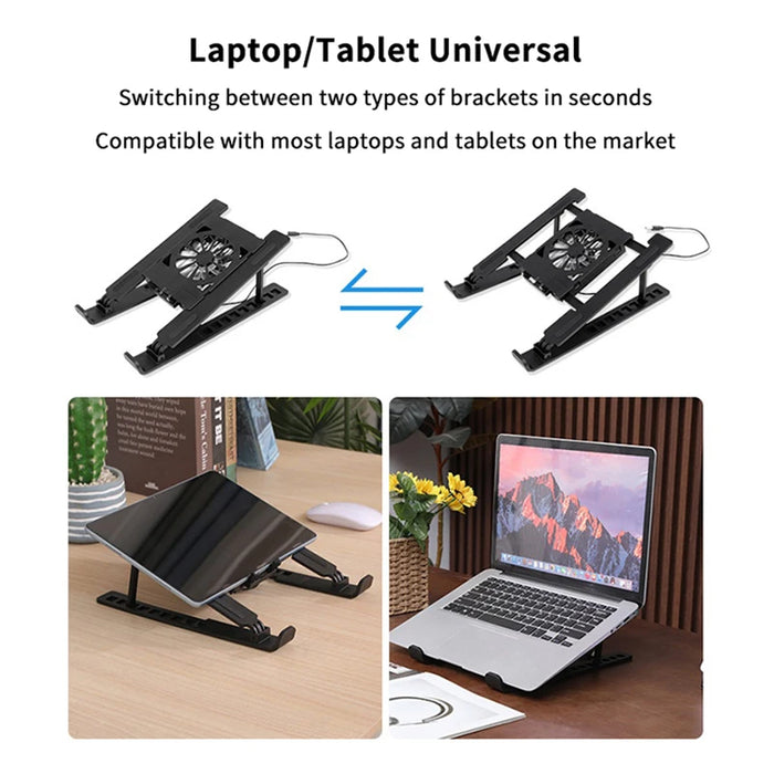 Foldable Laptop Cooling Stand with 1 Fan — Portable Elevated Notebook Riser