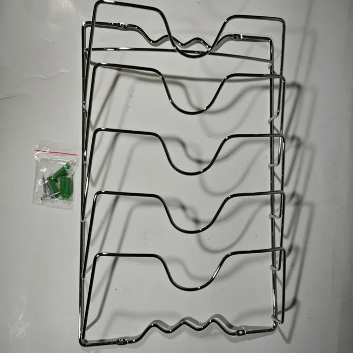 Wall-Mounted Pot Lid Rack — 5-Tier Chrome Pot Lid Holder