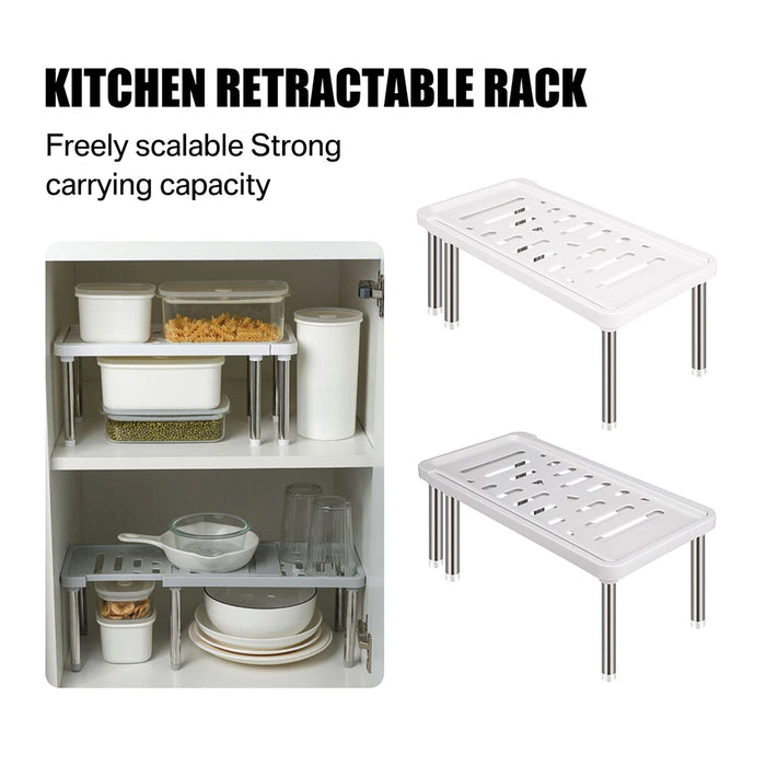 Expandable Cupboard Shelf 36–69cm – Kitchen Cabinet Organiser, White