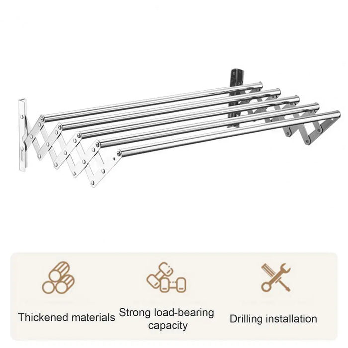 Wall-Mounted Foldaway Clothes Drying Rack - Expandable Stainless Steel
