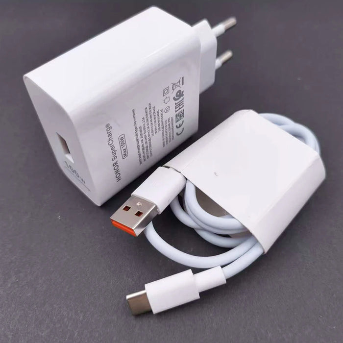 100W SuperCharge EU Wall Charger with 1m 6A USB-C Cable for Honor & Magic V series