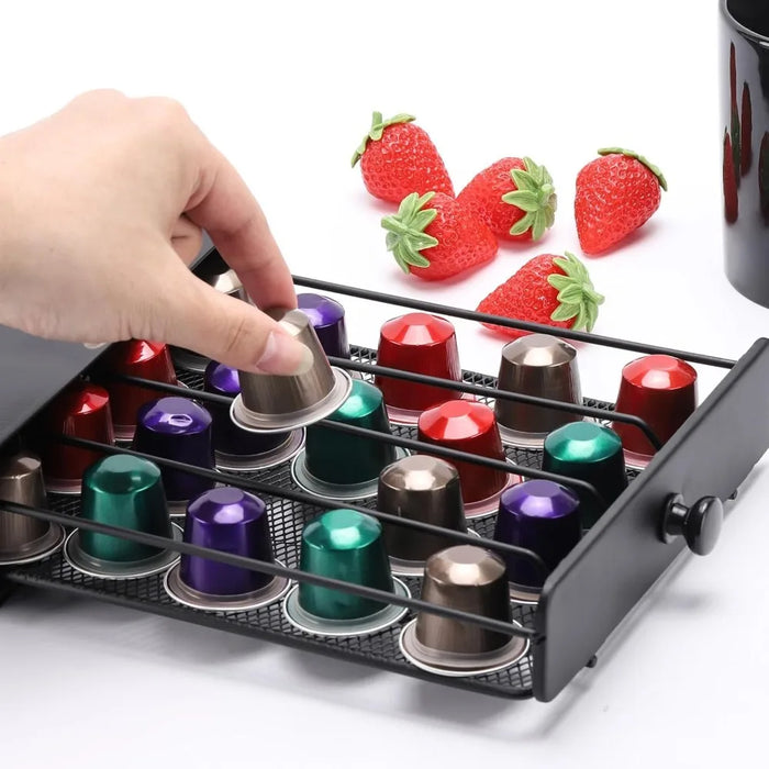 40-Capsule Metal Coffee Pod Drawer — Countertop Storage for Home & Office