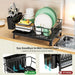 Rustproof 1-Tier Dish Drying Rack with Utensil Holder & Drain Board — Countertop Organiser (Black)
