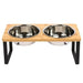Elevated Wooden Pet Bowl Stand — 15° Tilt, Stainless Steel Double Bowls