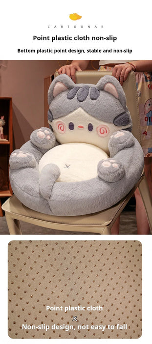 Tatami Floor Cushion with Backrest — 50×50cm Faux Rabbit Fur Lazy Seat (Grey/Pink)
