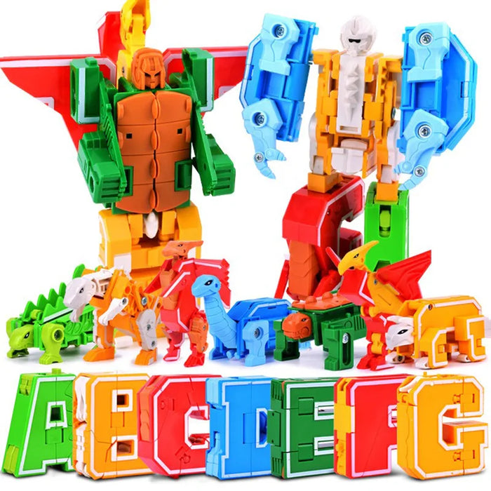 GUDI 26-piece A–Z Transforming Alphabet Robot & Dinosaur Building Block Toys