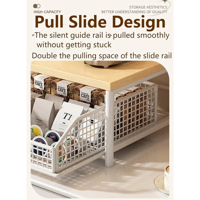 Multi-Purpose Coffee Station Organiser with Drawer & Shelves for Capsules, Cups and Snacks