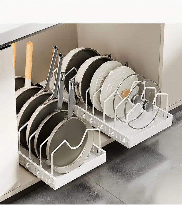 Kitchen Pull-Out Organiser — Pots, Lids, Spices & Drying Rack (Adjustable)