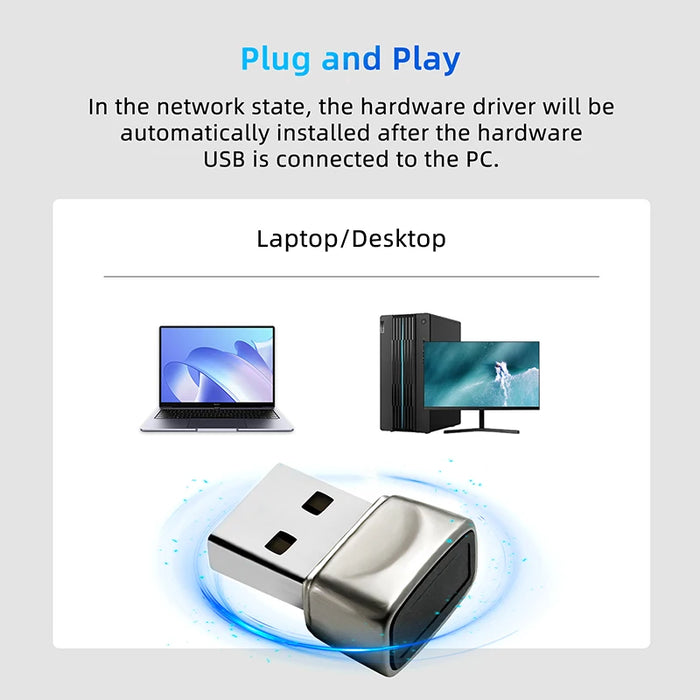 Mini USB Fingerprint Reader for Windows Hello — Metal Biometric Scanner for PC and Laptop