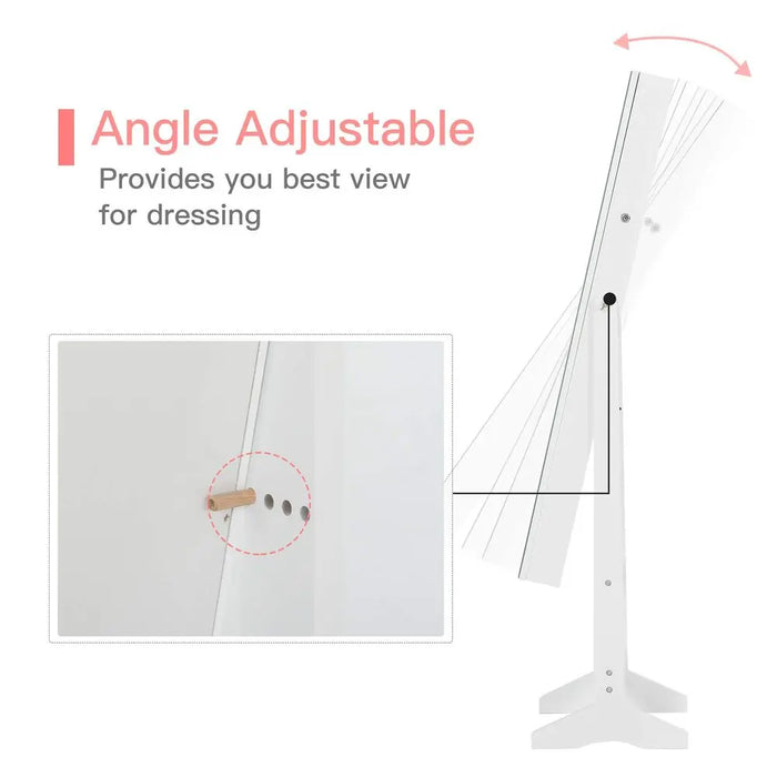 Lockable Full-Length Jewellery Cabinet Mirror – Freestanding Armoire, White