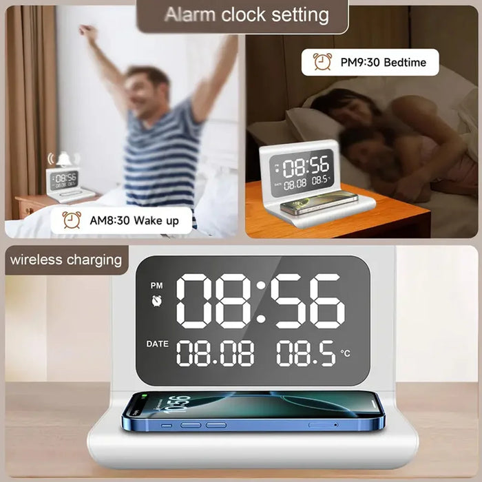15W Qi Wireless Charger Stand with Alarm Clock & Thermometer (USB-C)