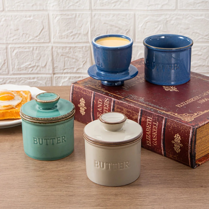 Ceramic Yellow Butter Dish with Lid — Kiln‑Turned Round Countertop Storage