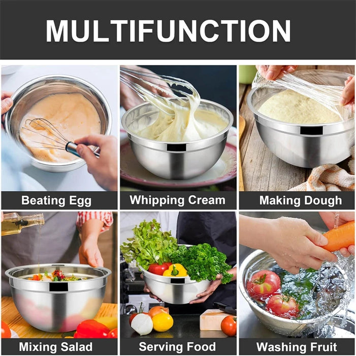 6-Piece Stainless Steel Nesting Mixing Bowls with Black Lids and Non-Slip Bases