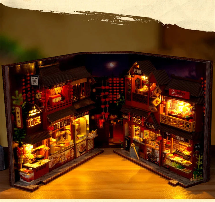 Retro Street-Food Book Nook DIY Wooden Miniature Kit — Shelf Insert