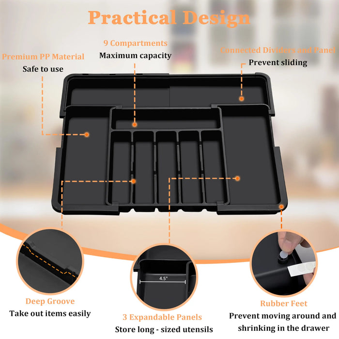 Adjustable Cutlery Drawer Organiser – Expandable Utensil Tray (Black)