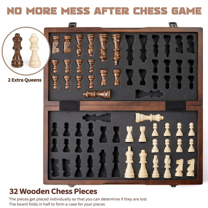 Magnetic Wooden Chess Set 39.37cm (15.5in) Folding Travel Board with 2 Extra Queens