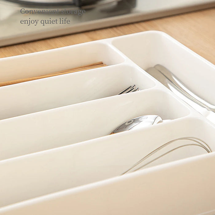 4 or 5-Compartment Cutlery Drawer Organiser – PP Tray, Easy Clean (White)