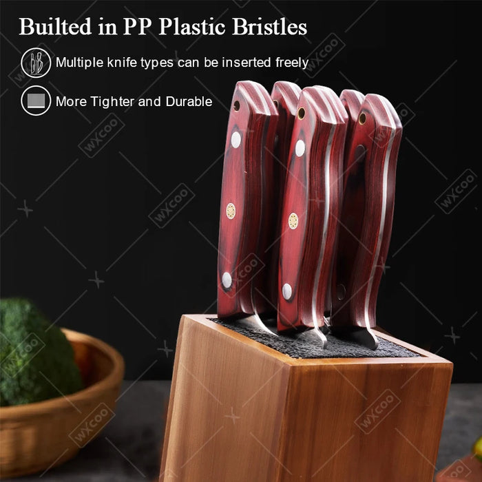 Acacia Wood Universal Knife Block with Removable Bristle Insert