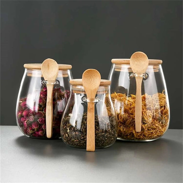 Airtight Glass Storage Jar with Bamboo Lid — 350 / 600 / 1000ml