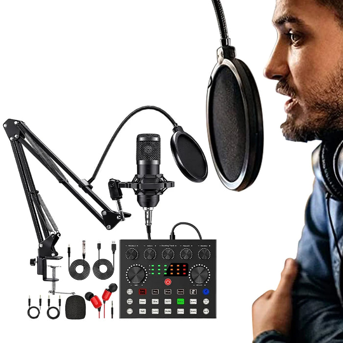 BM-800 Podcast Bundle with V8 Sound Card — Condenser Mic Kit for Podcasting, Streaming & Recording