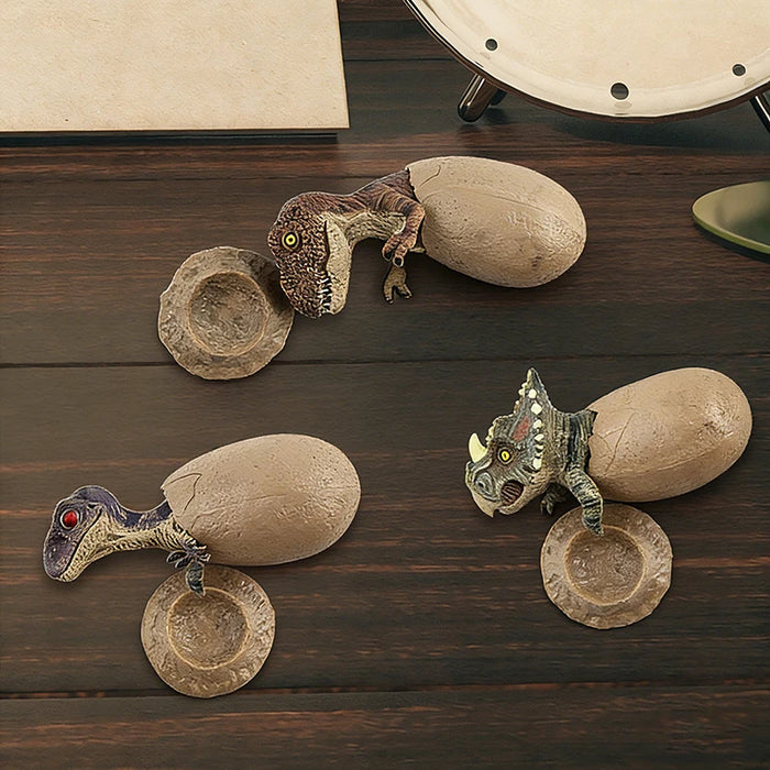 3PCS Hatching Dinosaur Eggs – T‑Rex, Triceratops & Raptor PVC Model Set