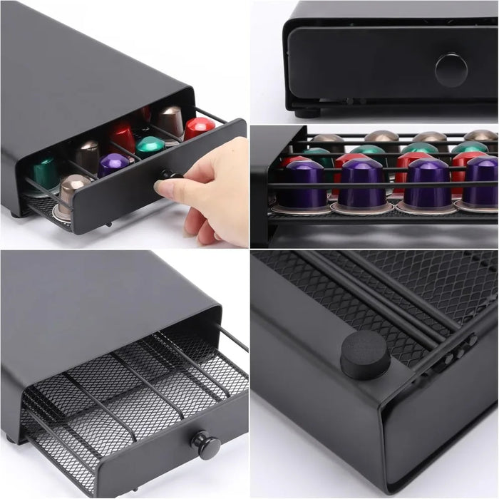 40-Capsule Metal Coffee Pod Drawer — Countertop Storage for Home & Office