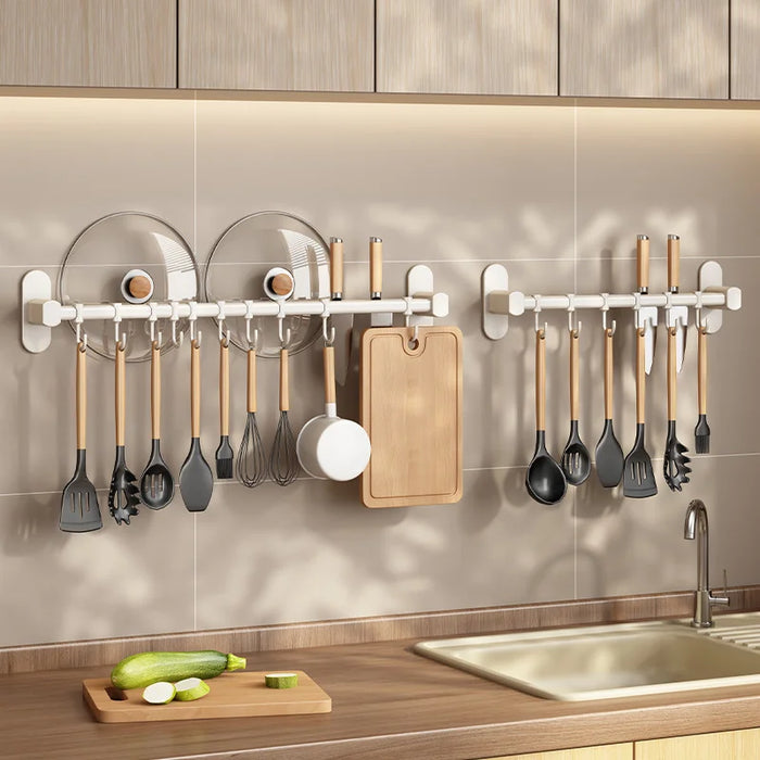 Wall-Mounted Kitchen Hook Rack for Pot Lids and Utensils