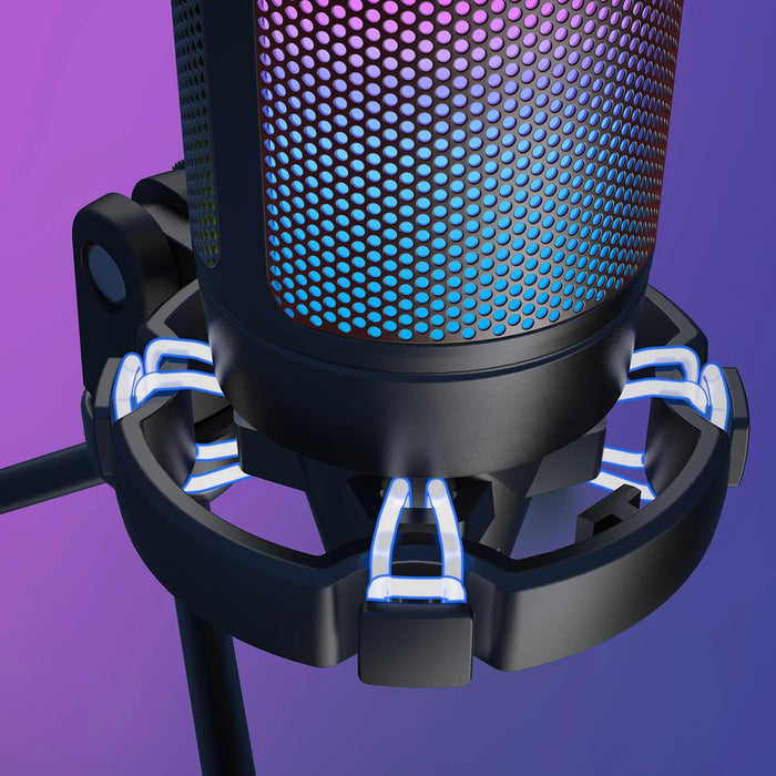 USB Condenser Gaming Microphone A6V — RGB, Pop Filter & Shock Mount