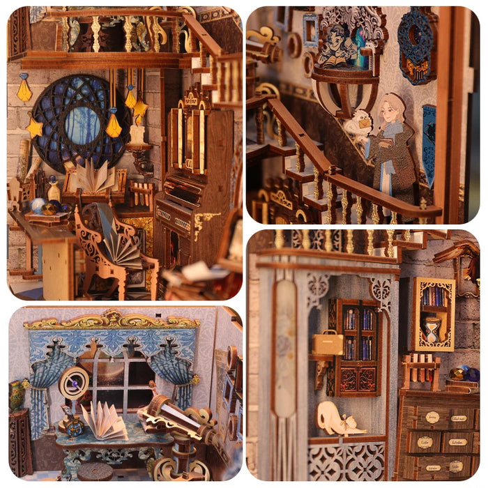 Book Nook Miniature Dollhouse Kit with Touch Light & Dust Cover — Nebula Common Room