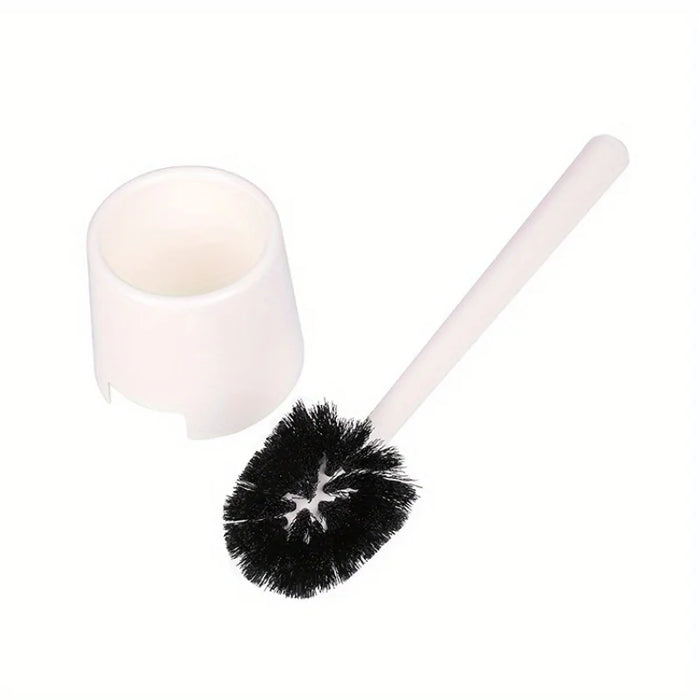 Long‑Handle Toilet Brush with Holder — Flexible Deep‑Clean, Portable (White or Black)