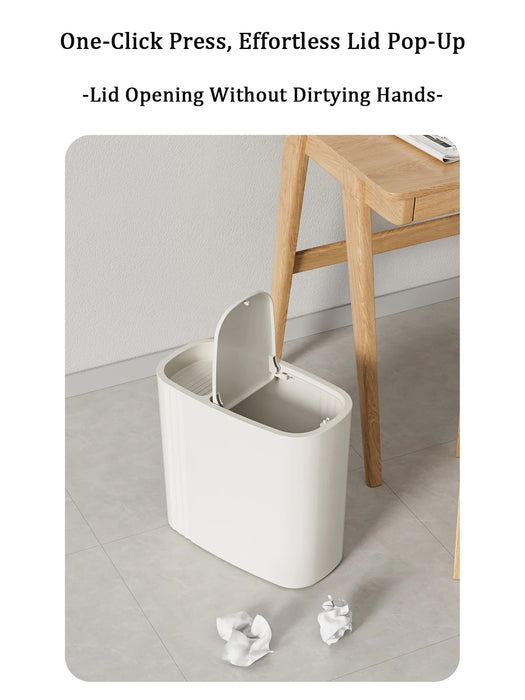 Large-capacity Oval Rubbish Bin with Press Lid — Odour-sealing PP Bin for Home