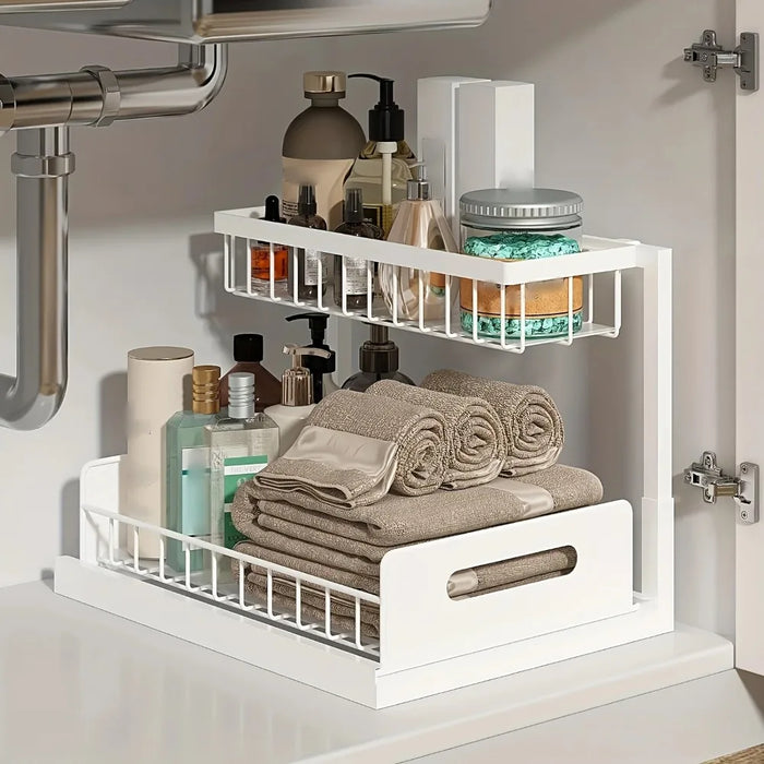Double-Layer Pull-Out Under-Sink Shelf — Sliding Cabinet Storage for Kitchen & Bathroom