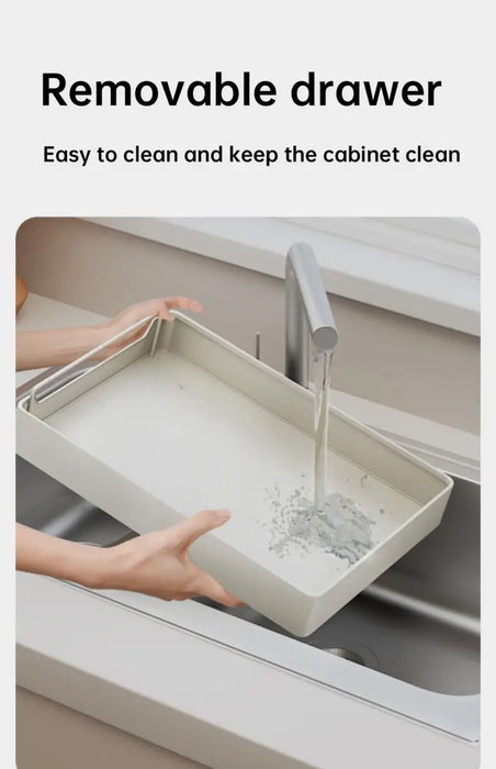Metal Slide‑Rail Pull‑Out Cabinet Organiser with Self‑Adhesive Base