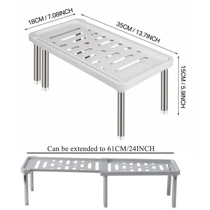 Expandable Cupboard Shelf 36–69cm – Kitchen Cabinet Organiser, White