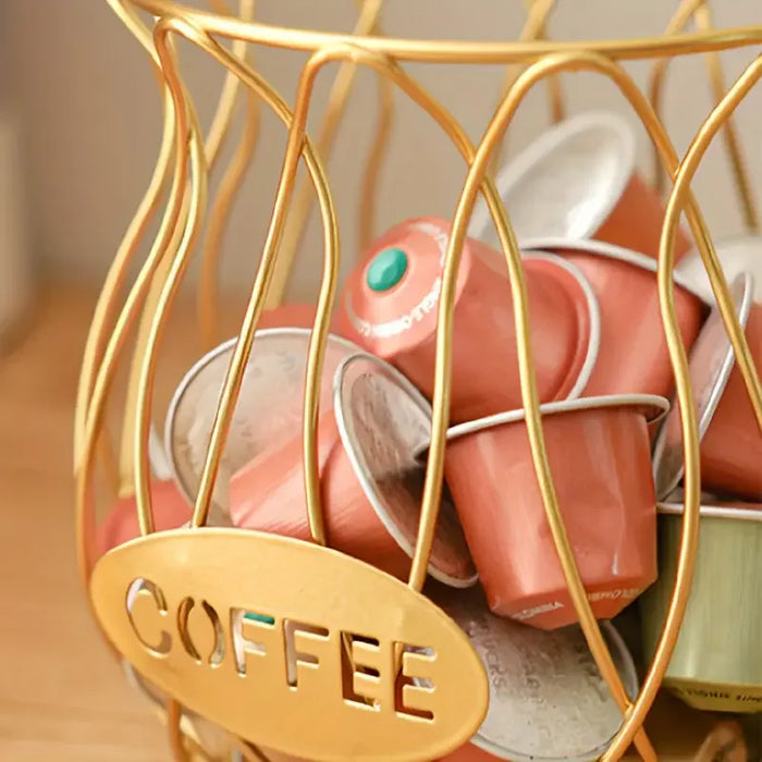 Gold or Black Wire Coffee Pod Organiser Caddy with 'Coffee' Sign — 2026