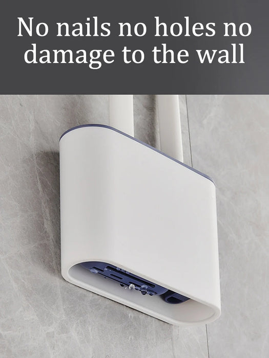 Wall-Mounted Silicone Toilet Brush with Long Handle — Quick-Dry Soft Bristles