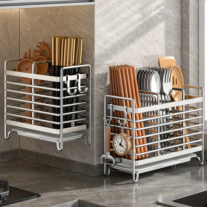 No-Drill Stainless Steel Wall Utensil Holder — Space-Saving Kitchen Organiser