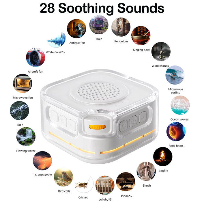 White Noise Sound Machine — 28 Soothing Sounds, 3-Level Night Light & Portable Bluetooth Speaker