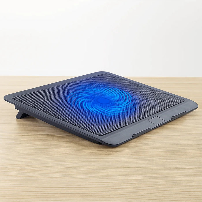 Adjustable Metal Mesh Laptop Cooling Pad with USB and LED Light — Black