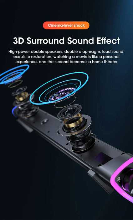 4D Stereo Sound Bar Speaker — Bluetooth 5.0, USB-Powered, AUX