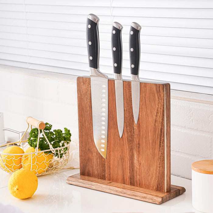 Acacia Wood Magnetic Knife Block – Kitchen Knife Holder with Strong Magnets