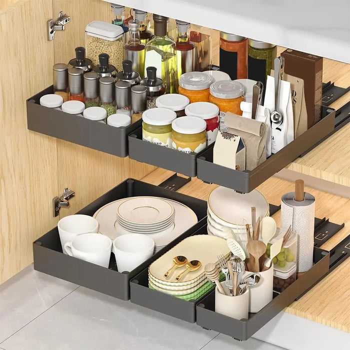 No-Drill Pull-Out Cabinet Organiser — Sliding Drawers for Kitchen & Pantry