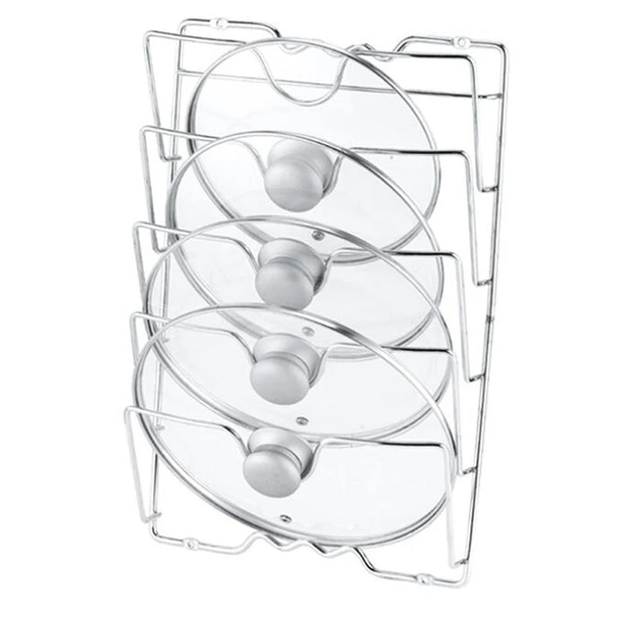 Wall-Mounted Pot Lid Rack — 5-Tier Chrome Pot Lid Holder