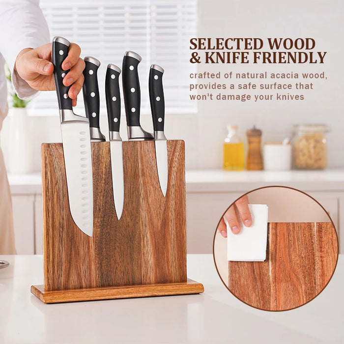 Acacia Wood Magnetic Knife Block – Kitchen Knife Holder with Strong Magnets