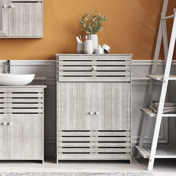 Modern Wooden Freestanding Bathroom Cabinet - Grey Oak, 60 x 30 x 85cm