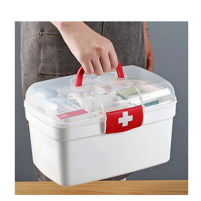 2-Tier Plastic Medicine Box with Handle — Large Capacity First‑Aid Organiser